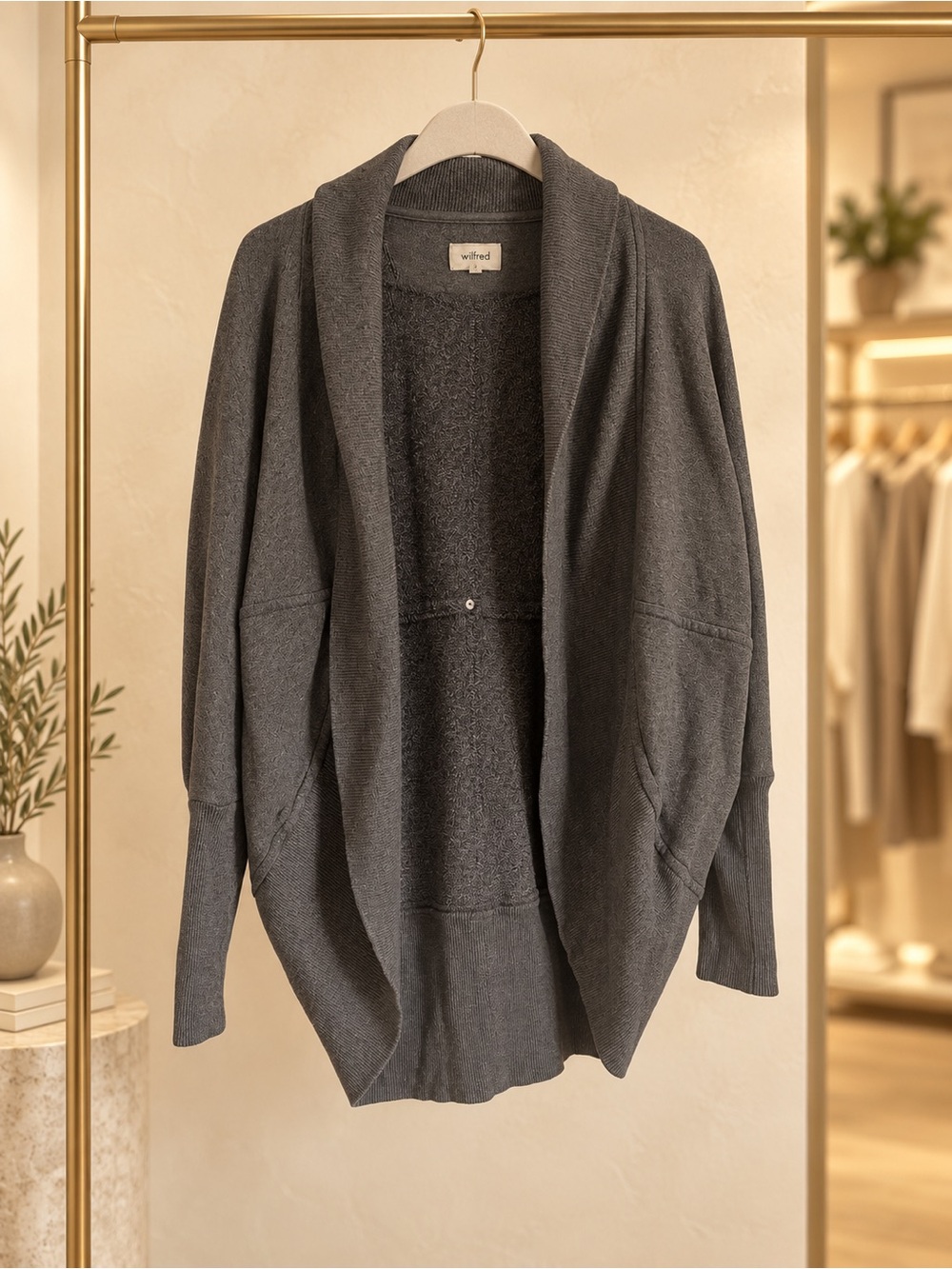 Aritzia Wilfred Dark Gray Open Shawl-Collar Cardigan